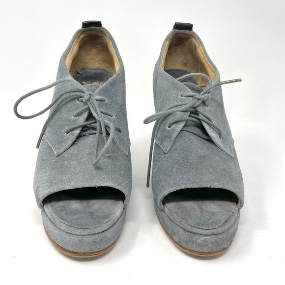 Rag & Bone Sahara Grey Suede Open Toe Lace Up Platform Wedges Size 38 - Picture 3 of 12